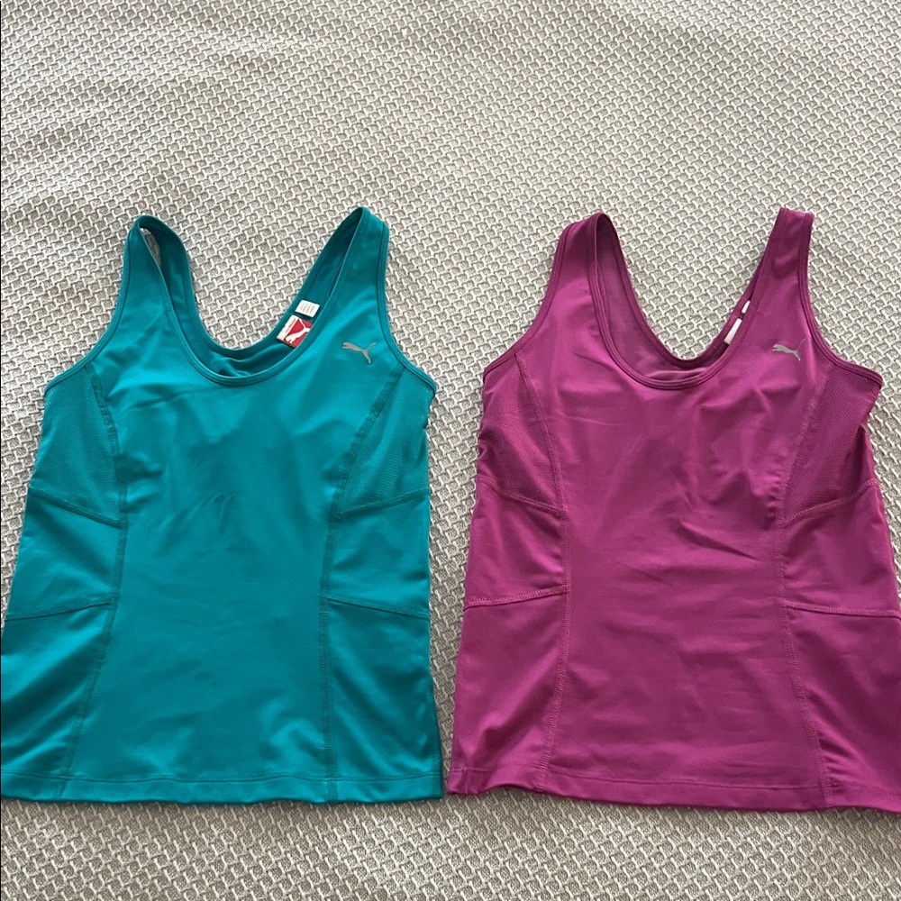 Puma Women's Teal and Magenta Athletic Tank Tops